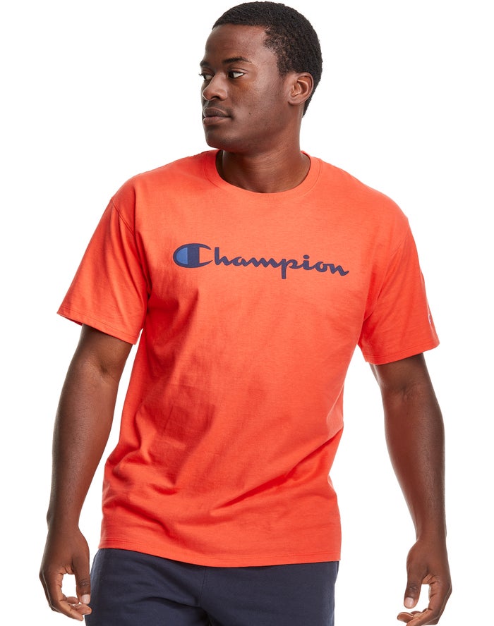 Champion Herre T-Shirts Orange - Classic Jersey Script Logo - Danmark JNM-476213